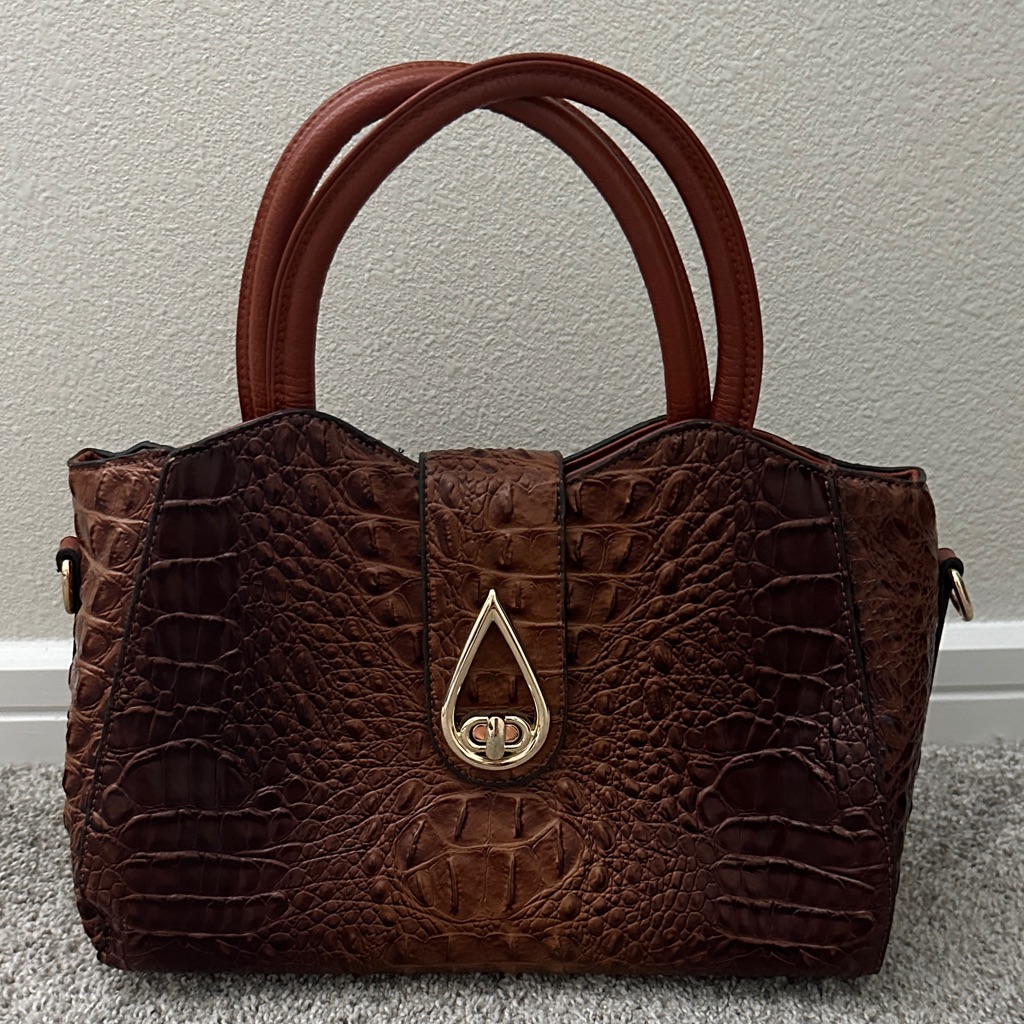 Elegant Brown Crocodile Pattern Handbag